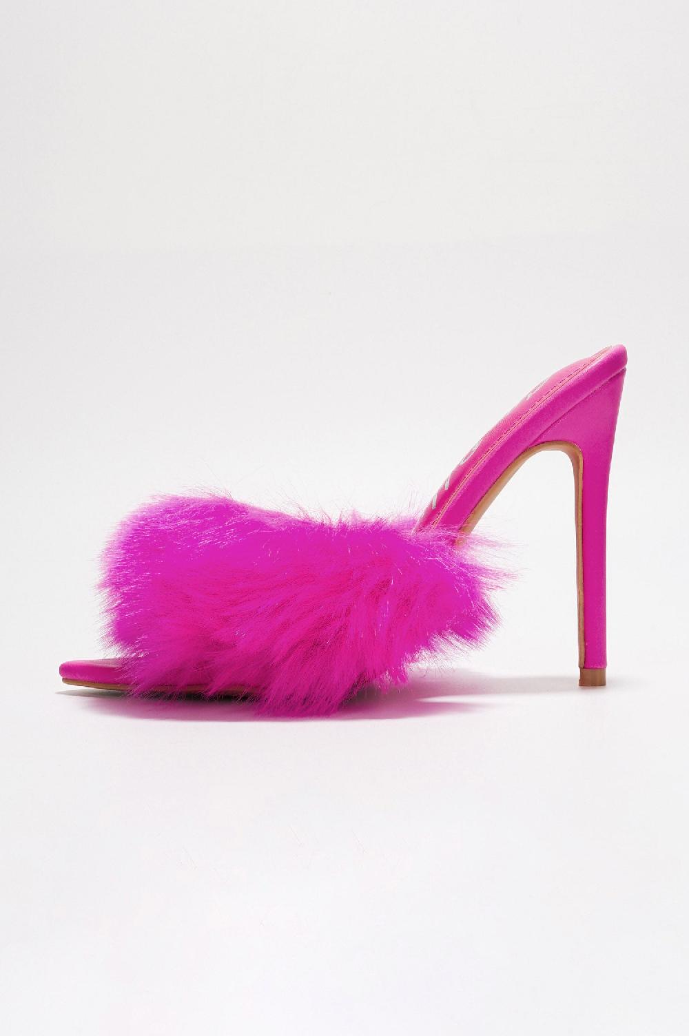 Cape Robbin Edyth Faux Fur Heel Sandals - Pink