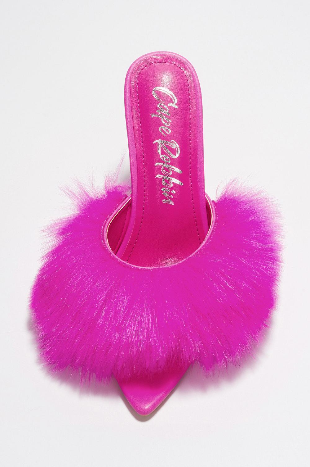 Cape Robbin Edyth Faux Fur Heel Sandals - Pink