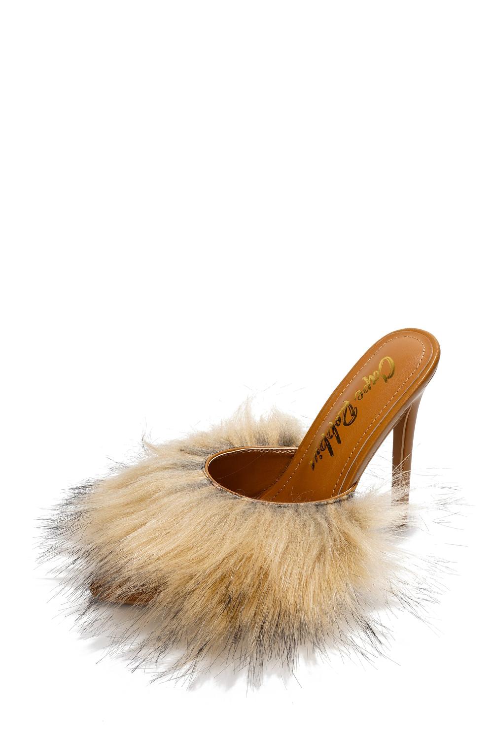 Cape Robbin Edyth Faux Fur Heel Sandals - Tan