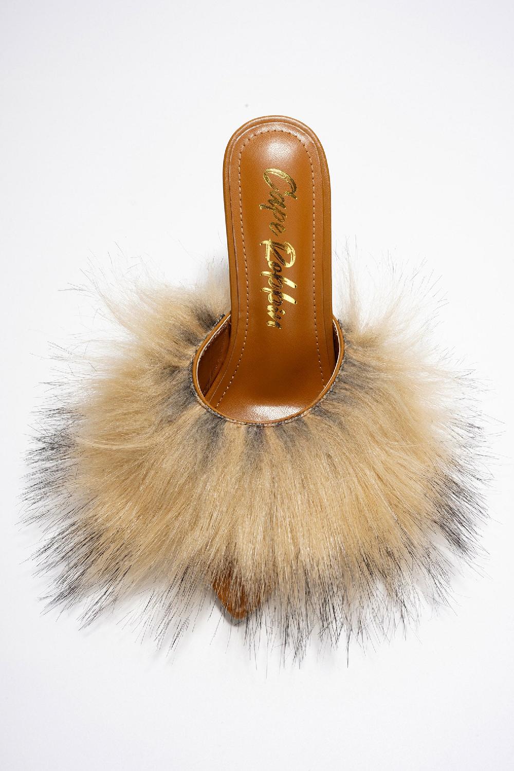 Cape Robbin Edyth Faux Fur Heel Sandals - Tan