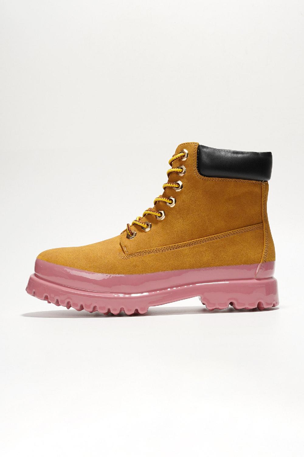 Cape Robbin Gretna Color-Block Lace-up Boots - Pink