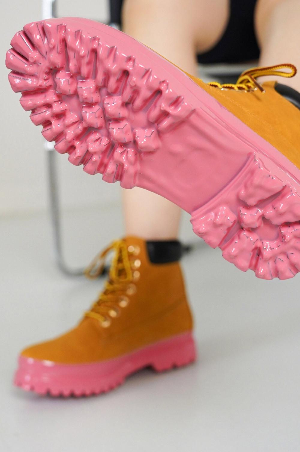 Cape Robbin Gretna Color-Block Lace-up Boots - Pink