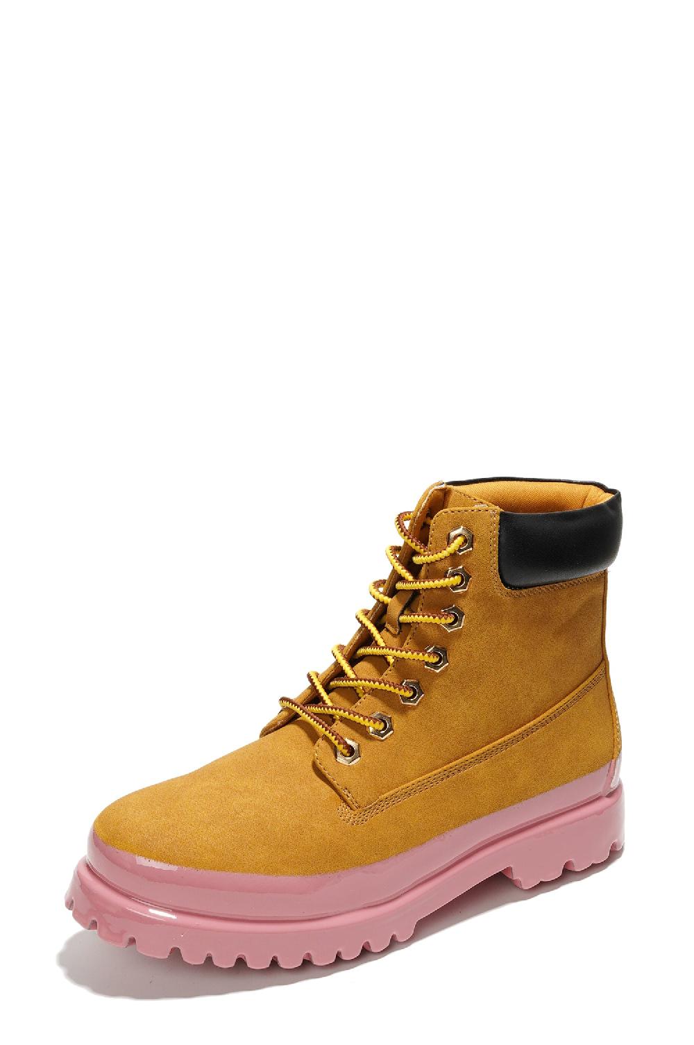 Cape Robbin Gretna Color-Block Lace-up Boots - Pink