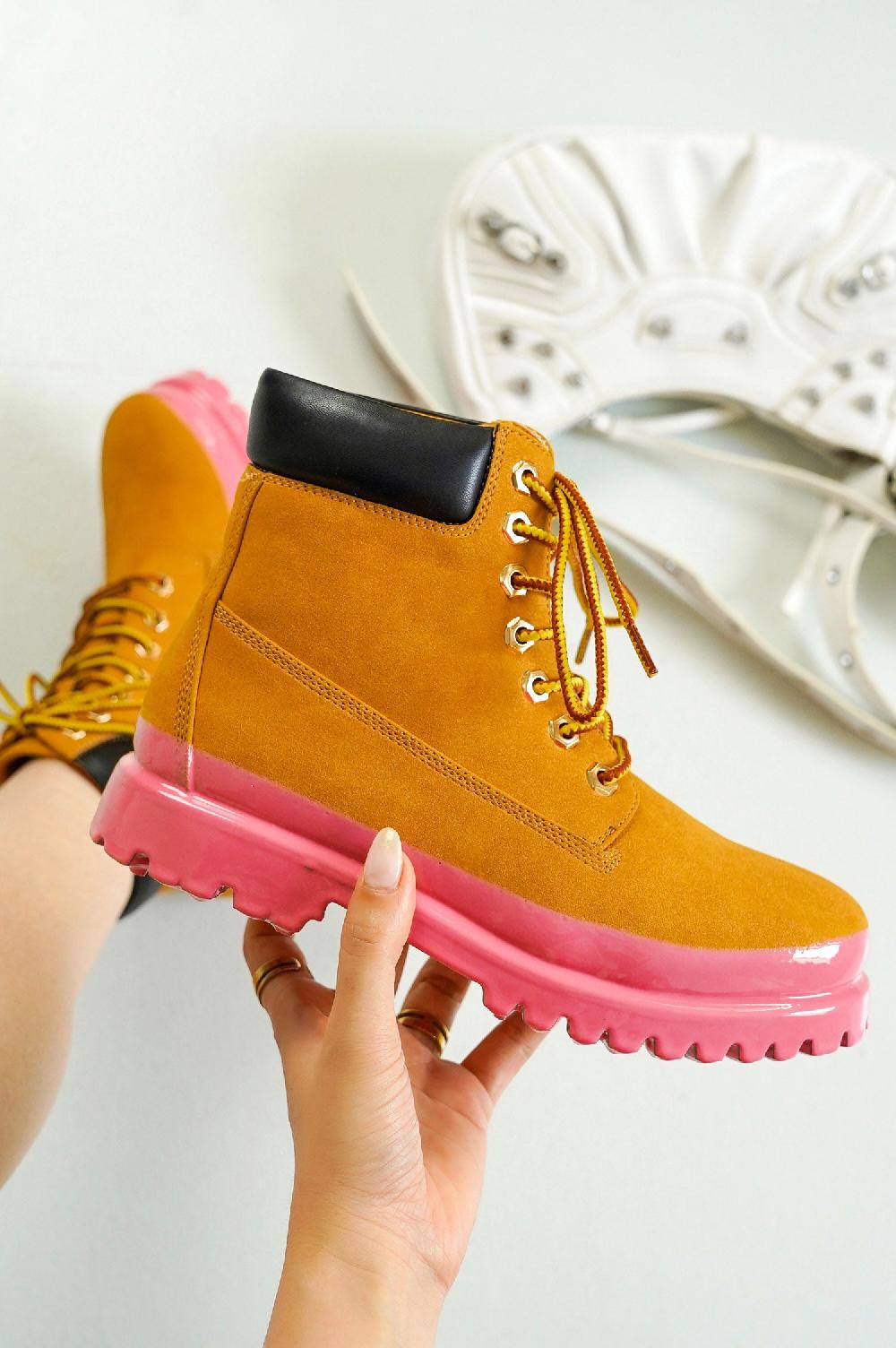 cape robbin Gretna Color-Block Lace-up Boots - Pink