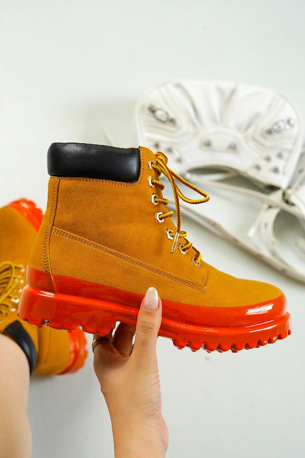 cape robbin Gretna Color-Block Lace-up Boots - Red