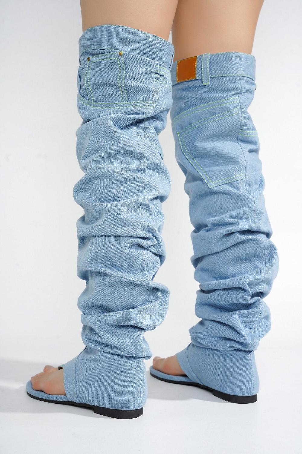 Cape Robbin Malynda Denim Thigh-high Thong Sandals