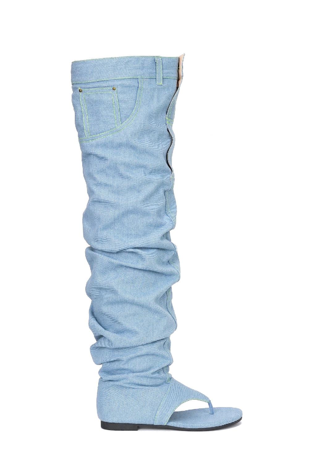 Cape Robbin Malynda Denim Thigh-high Thong Sandals