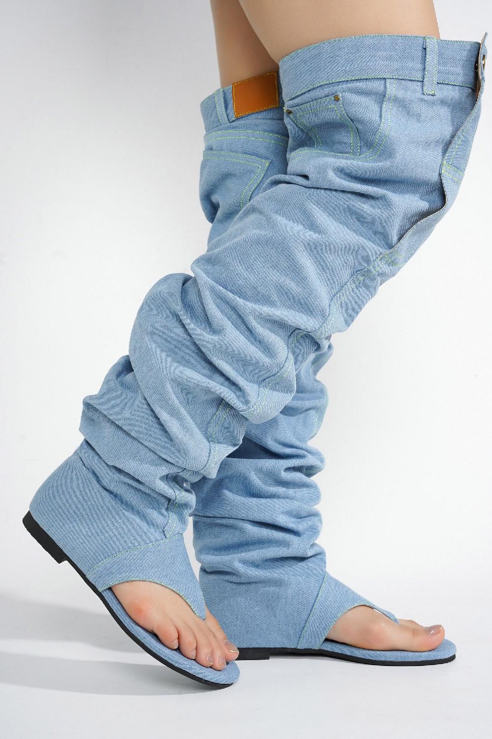 Cape Robbin Malynda Denim Thigh-high Thong Sandals