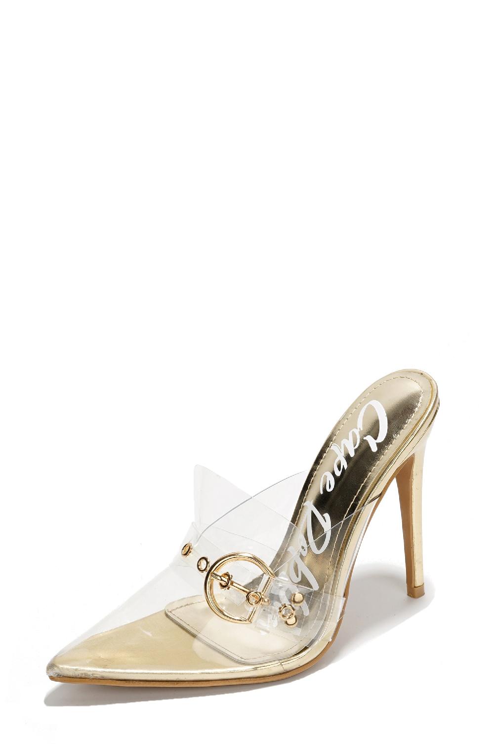 Cape Robbin Marinna Slip-on Belt Mule Heels - Clear