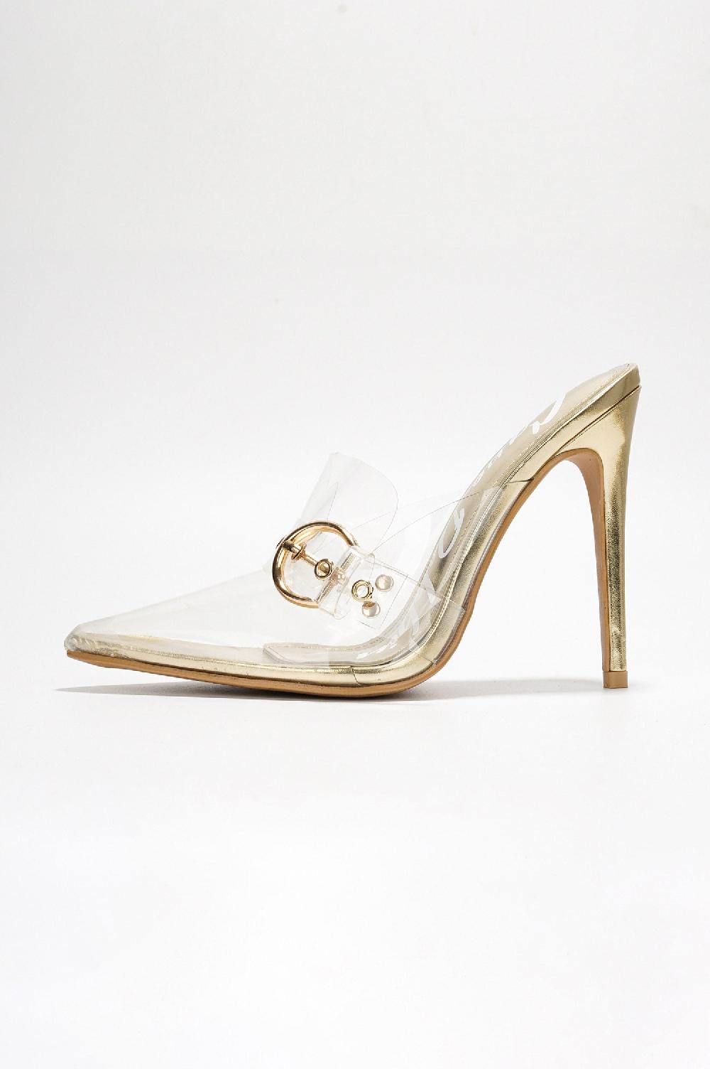 Cape Robbin Marinna Slip-on Belt Mule Heels - Clear