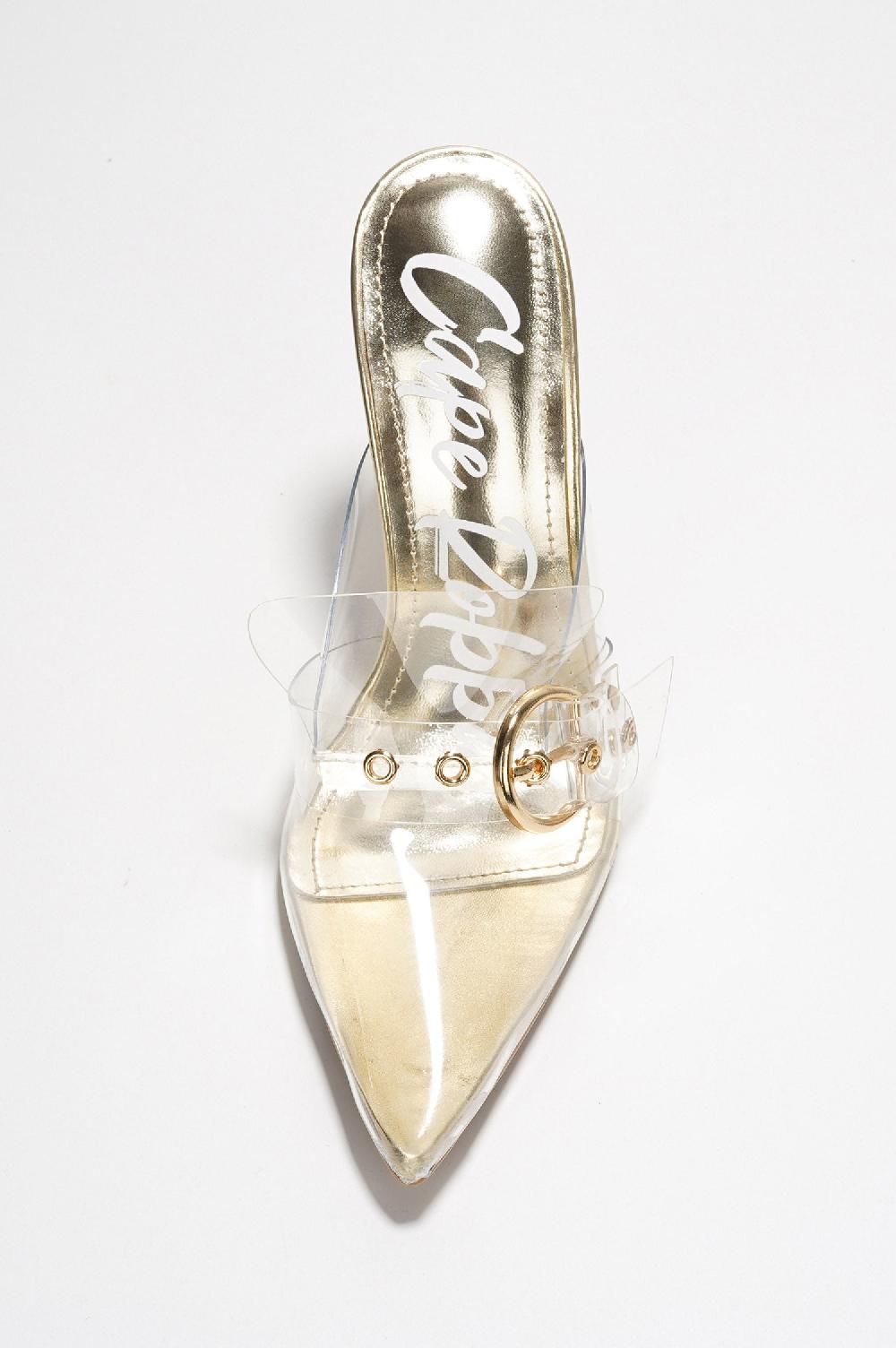 Cape Robbin Marinna Slip-on Belt Mule Heels - Clear