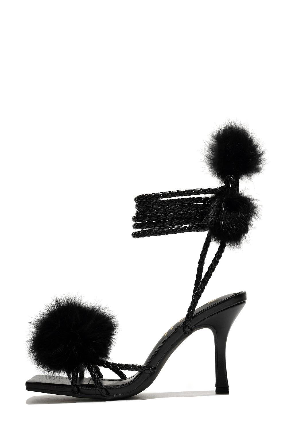 Cape Robbin Marje Pom-Pom Lace-Up Heels - Black