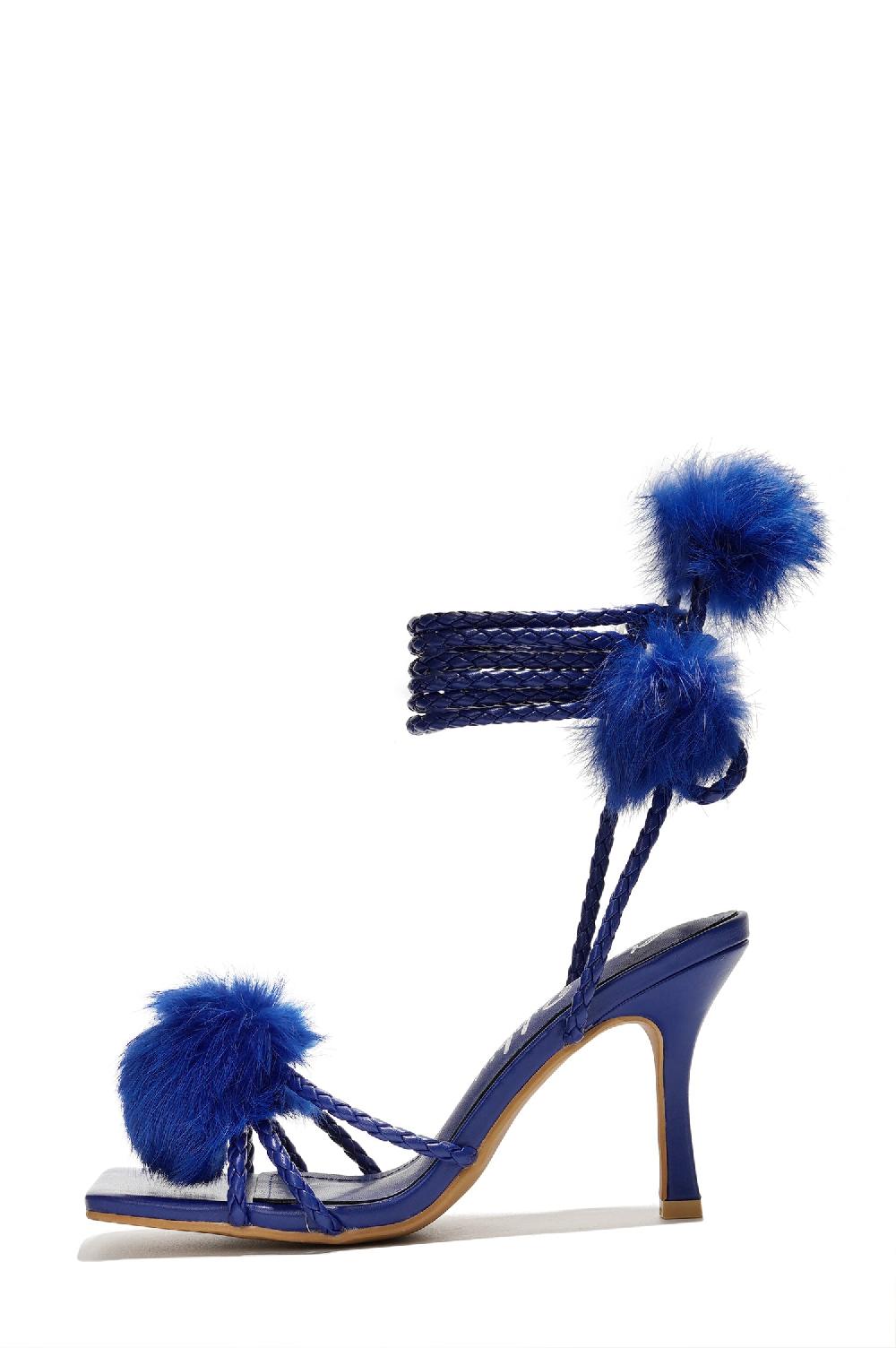 Cape Robbin Marje Pom-Pom Lace-Up Heels - Blue