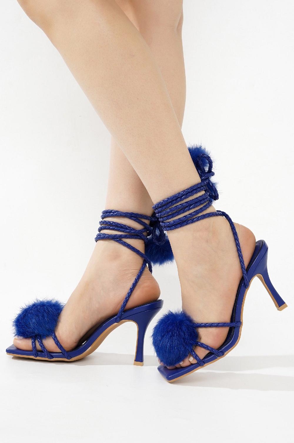 Cape Robbin Marje Pom-Pom Lace-Up Heels - Blue