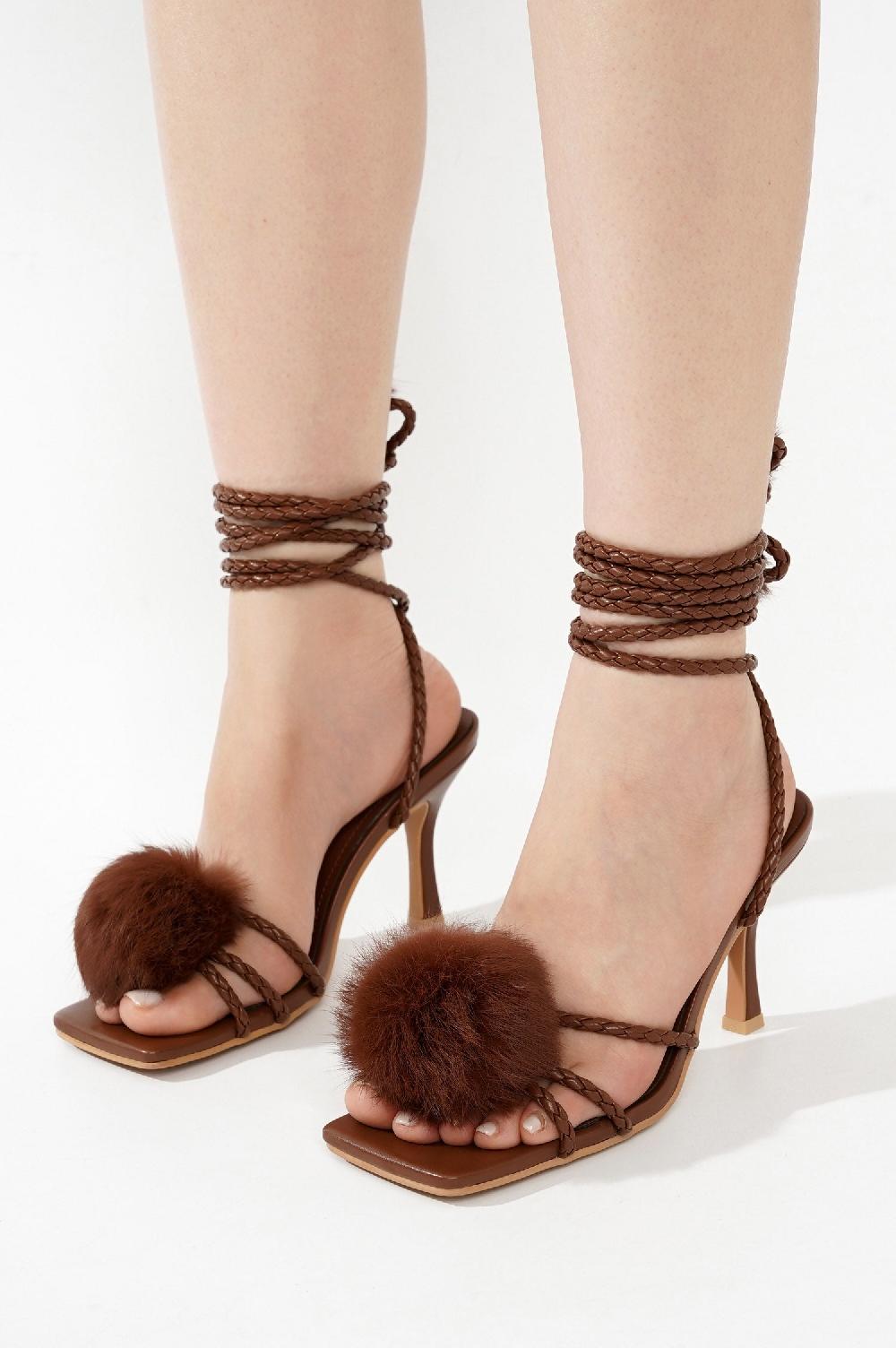 Cape Robbin Marje Pom-Pom Lace-Up Heels - Brown