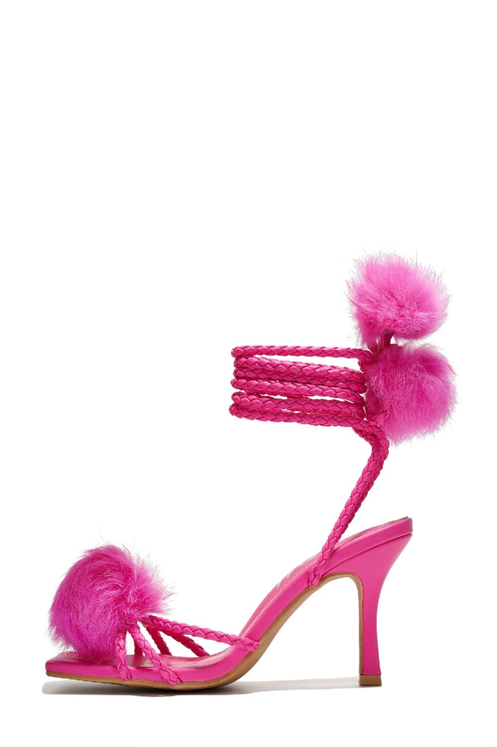 Cape Robbin Marje Pom-Pom Lace-Up Heels - Pink