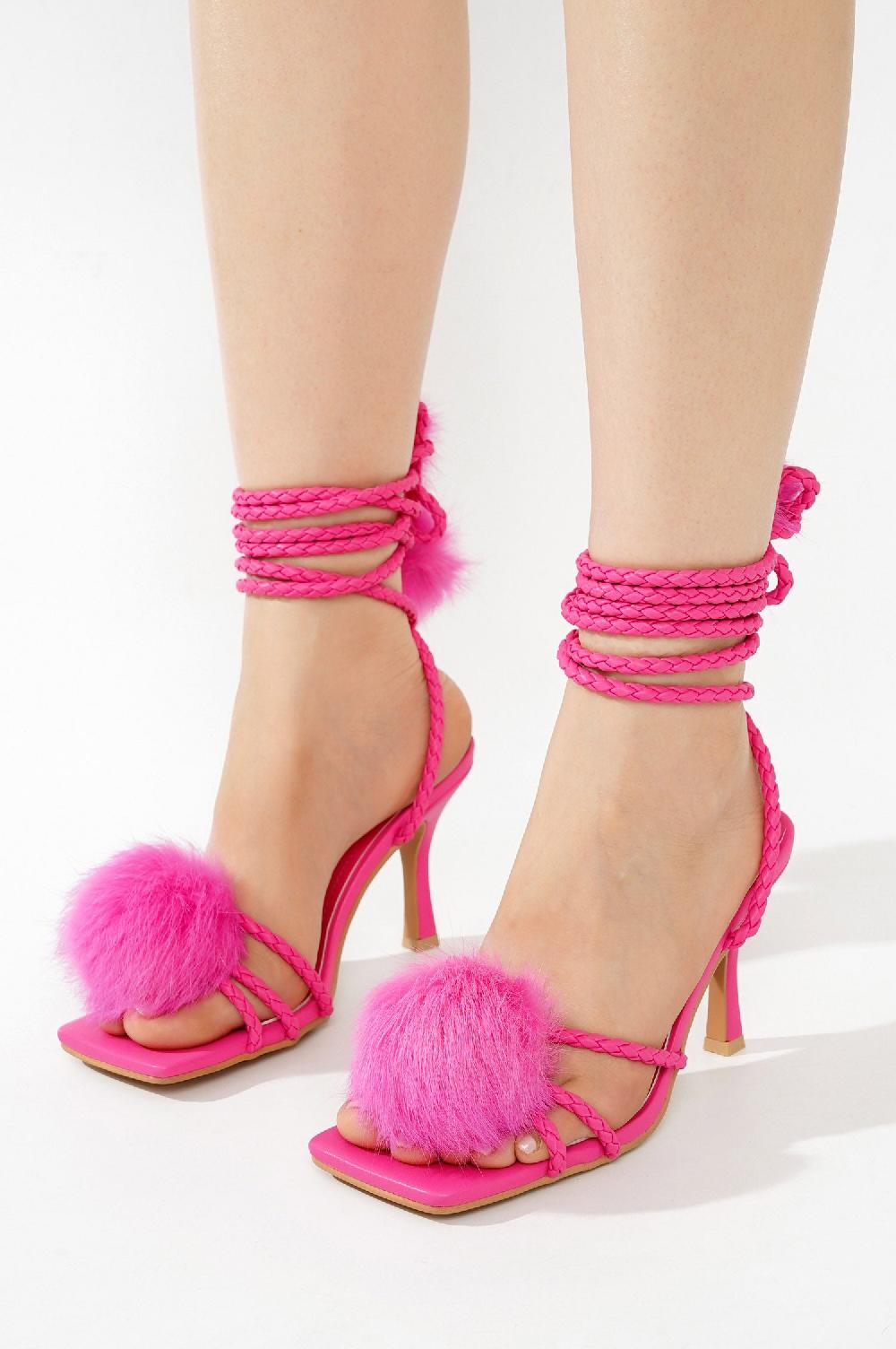 Cape Robbin Marje Pom-Pom Lace-Up Heels - Pink