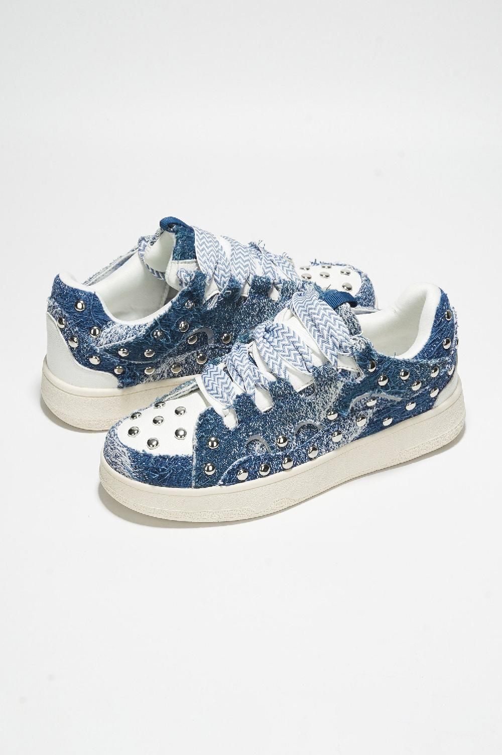 Cape Robbin Rani Studded Lace-up Sneaker - Denim