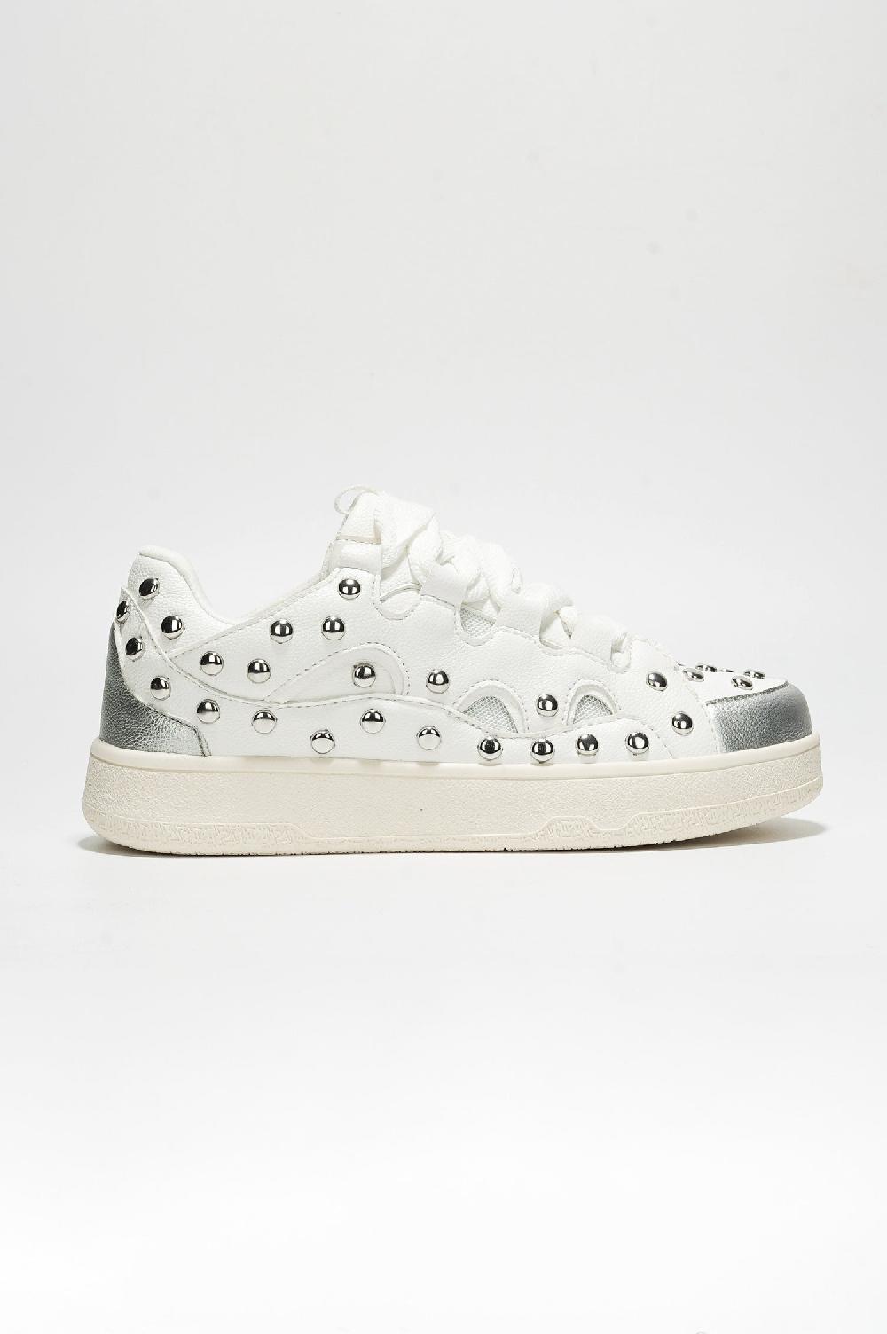 Cape Robbin Rani Studded Lace-up Sneaker - White