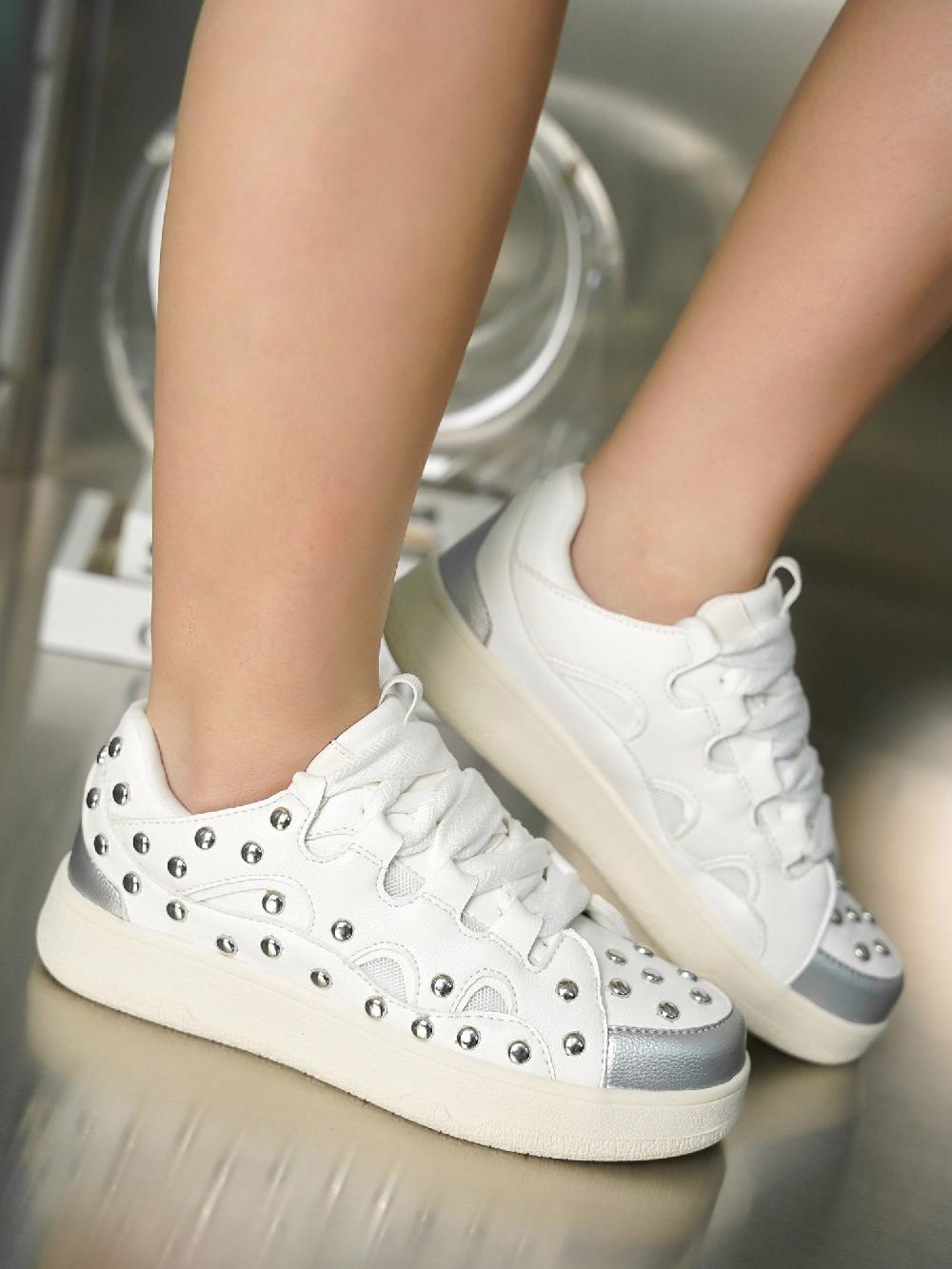 cape robbin Rani studded Lace-up Sneaker - White