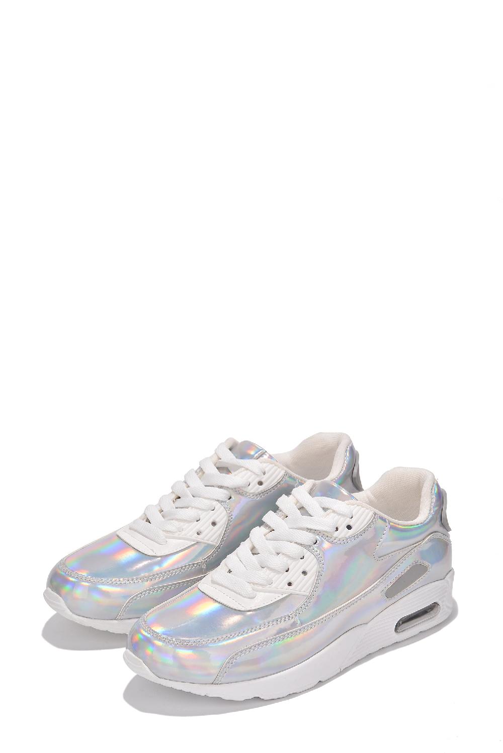 Cape Robbin Selene Lace Up Vamp Flat Sneakers - Holo