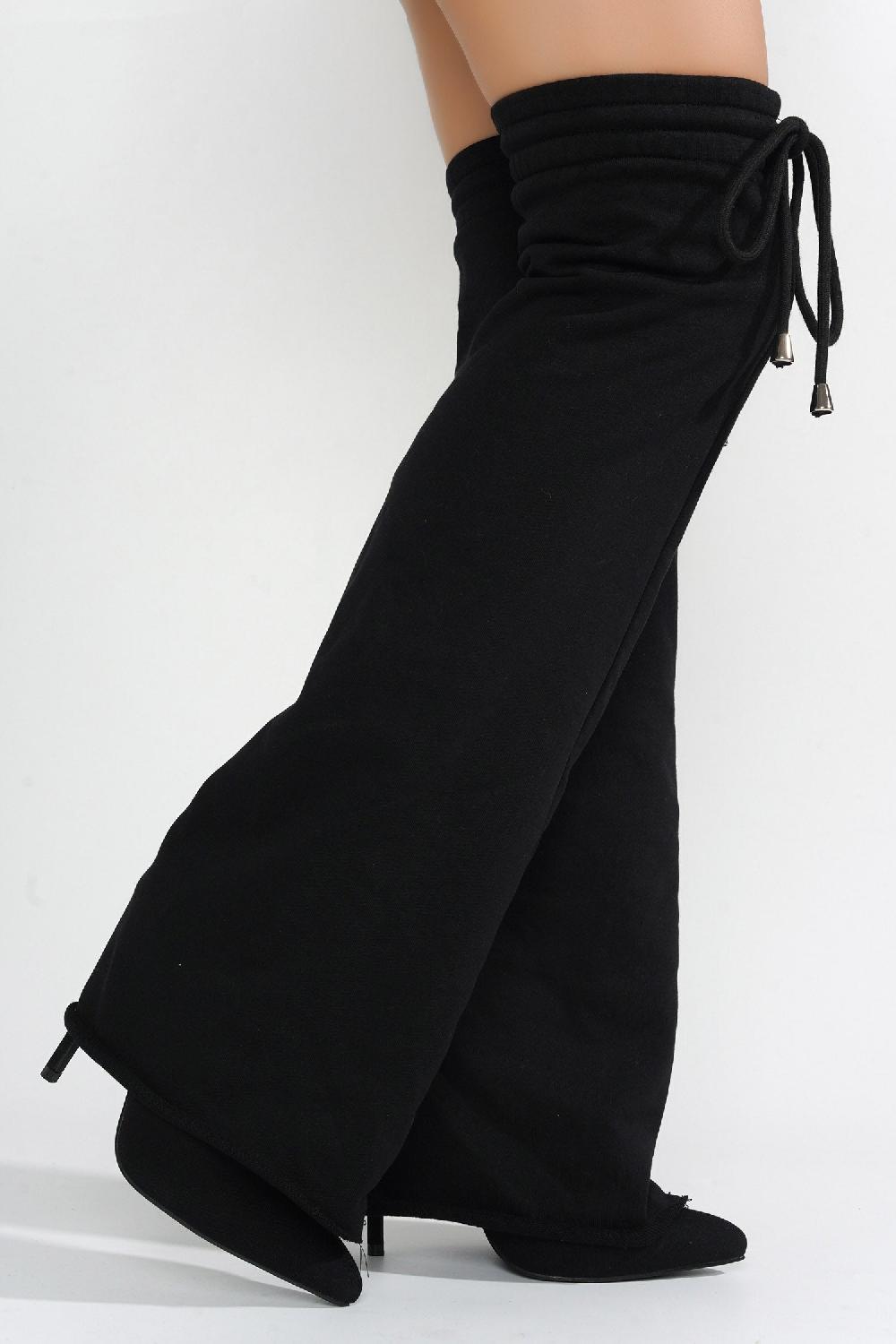 Cape Robbin Cario Thigh-High Pointy Toe High Heel Boots - Black