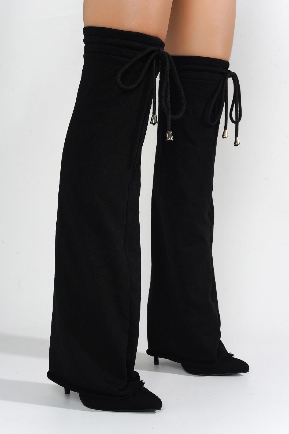 Cape Robbin Cario Thigh-High Pointy Toe High Heel Boots - Black