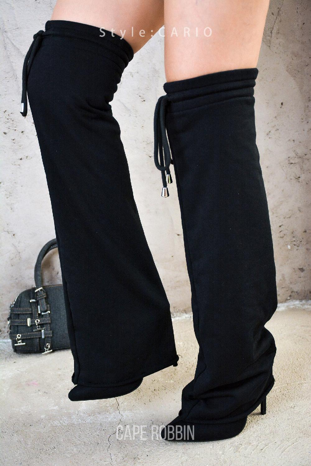 cape robbin Cario Thigh-High Pointy Toe High Heel Boots - Black