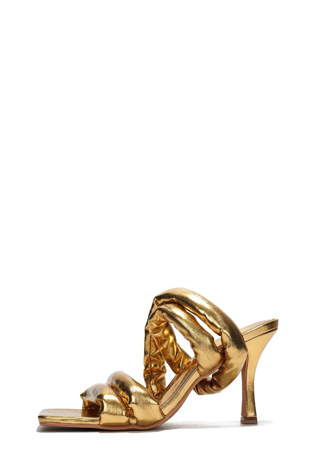 Cape Robbin Carlene Metallic Faux Leather Slip-on Heel Sandals - Gold