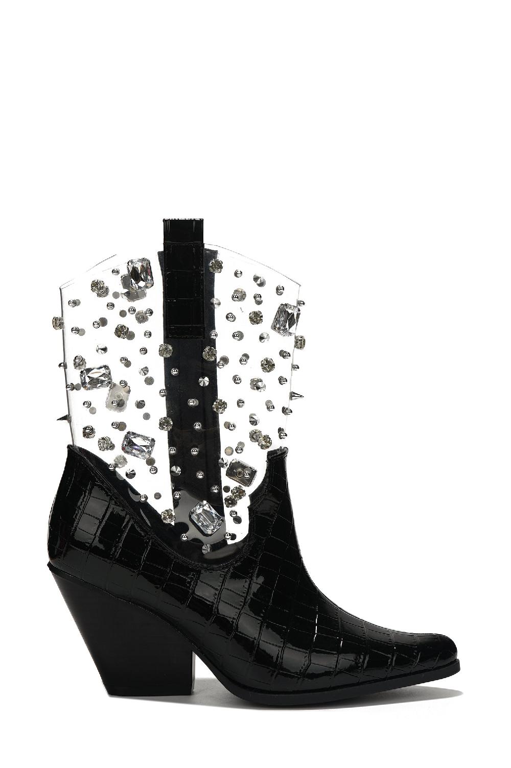 Cape Robbin Chriena Rhinestone & Gem Western Croc Boots - Black