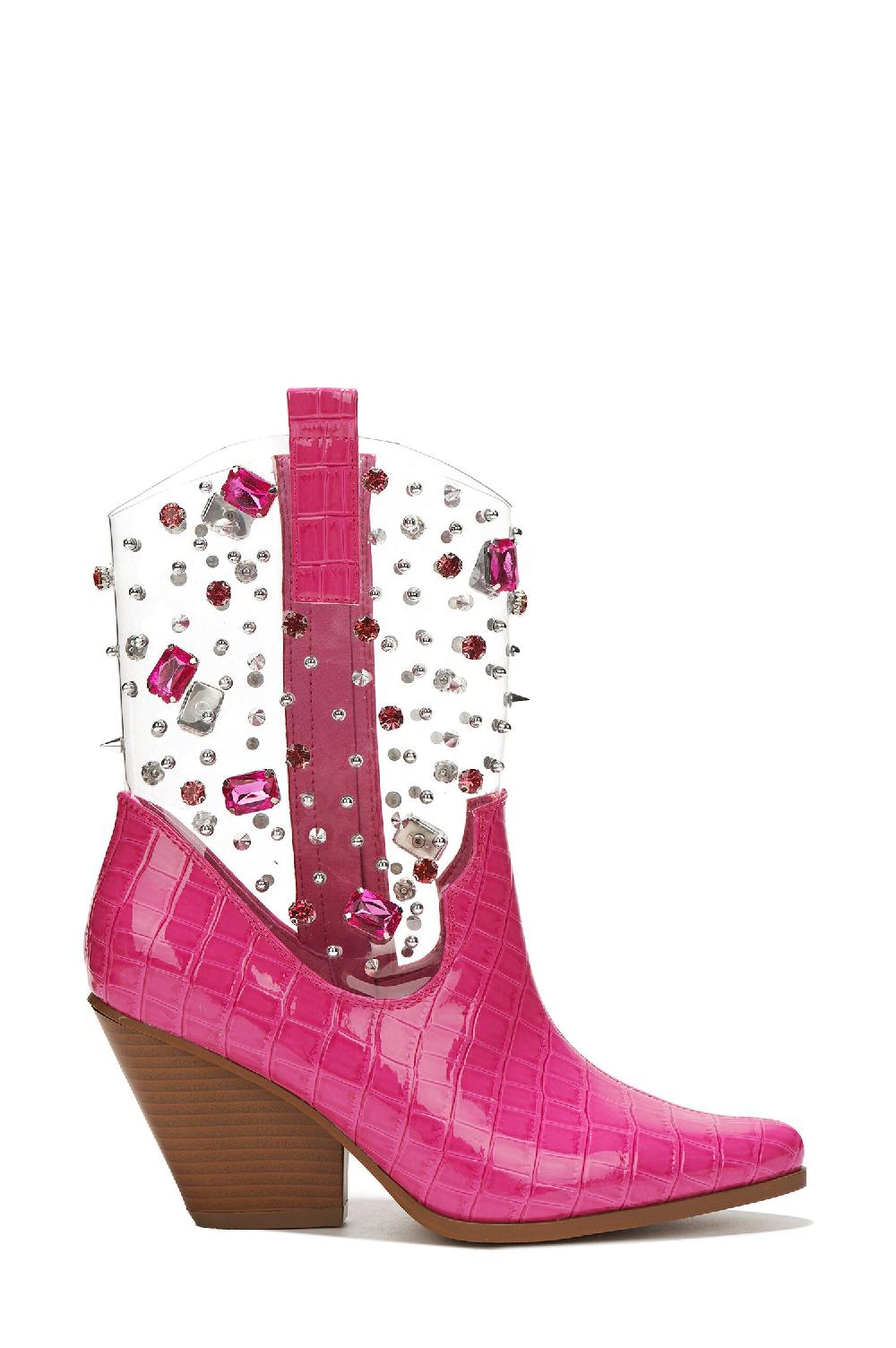 Cape Robbin Chriena Rhinestone & Gem Western Croc Boots - Pink