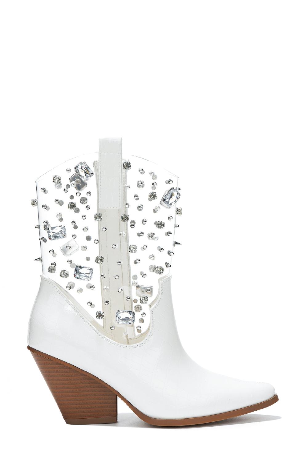 Cape Robbin Chriena Rhinestone & Gem Western Croc Boots - White