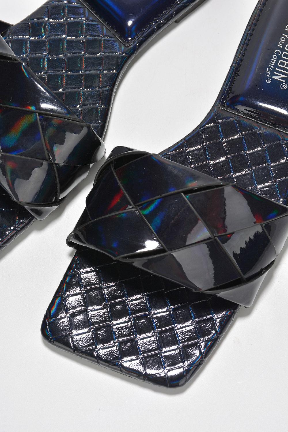 Cape Robbin Clara Metallic Square Toe Flat Sandals - Black