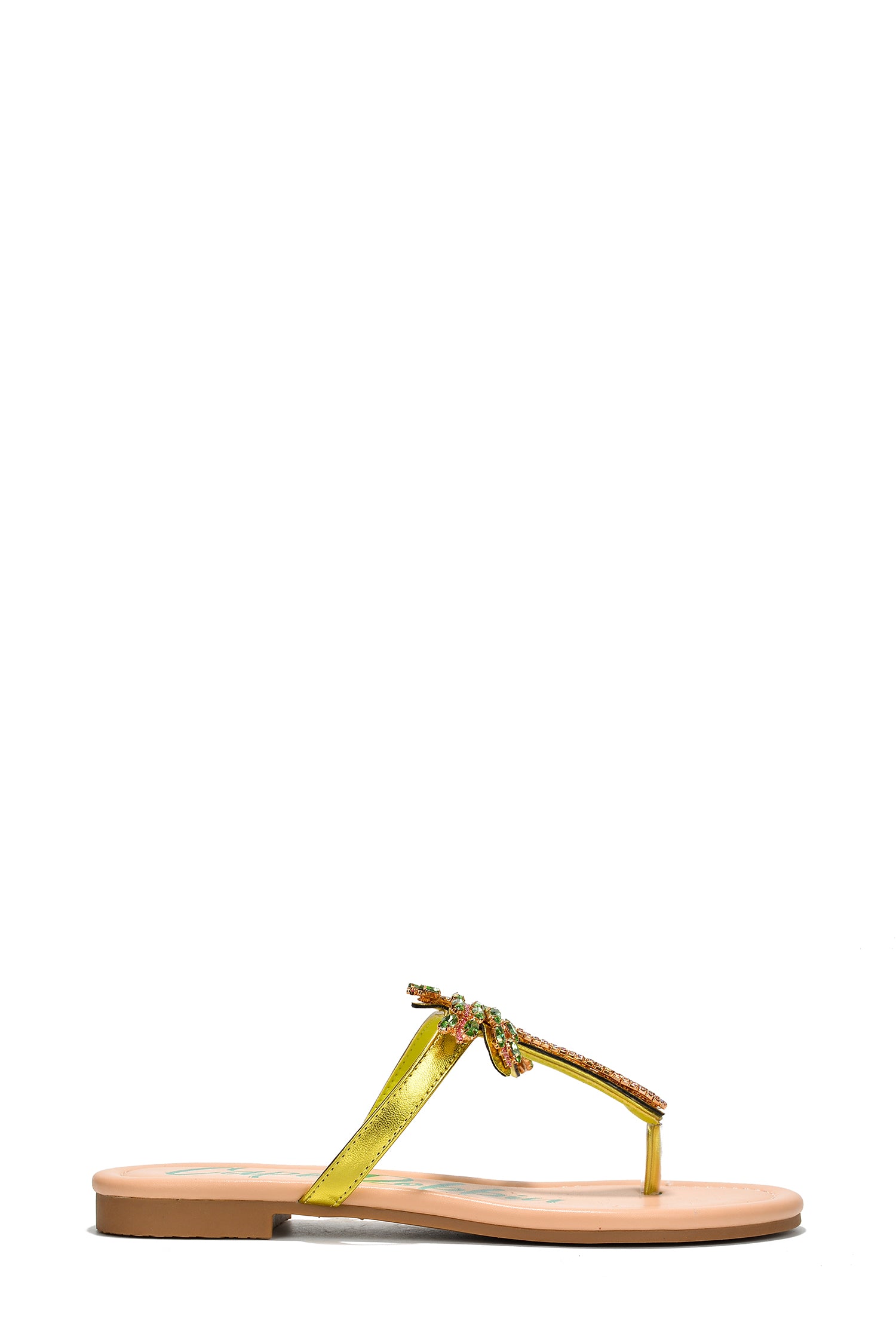 Cape Robbin Cocopalm Rhinestone Covered Round Toe Flat Sandals - Green