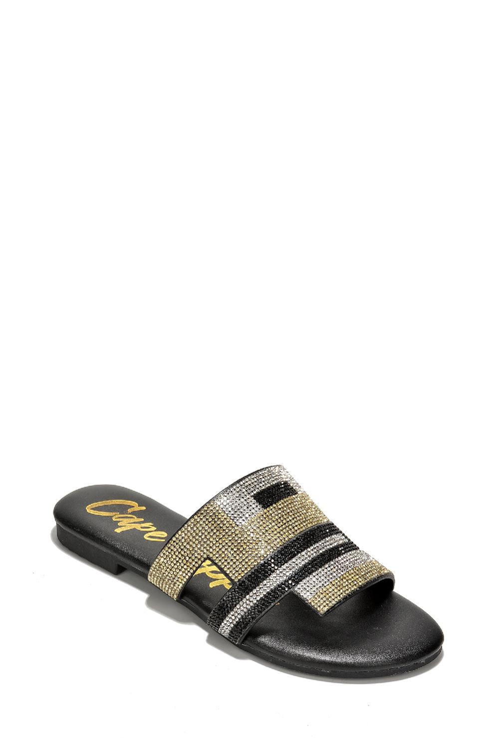 Cape Robbin Cordelia Rhinestone Coated Round Toe Flat Sandals - Black