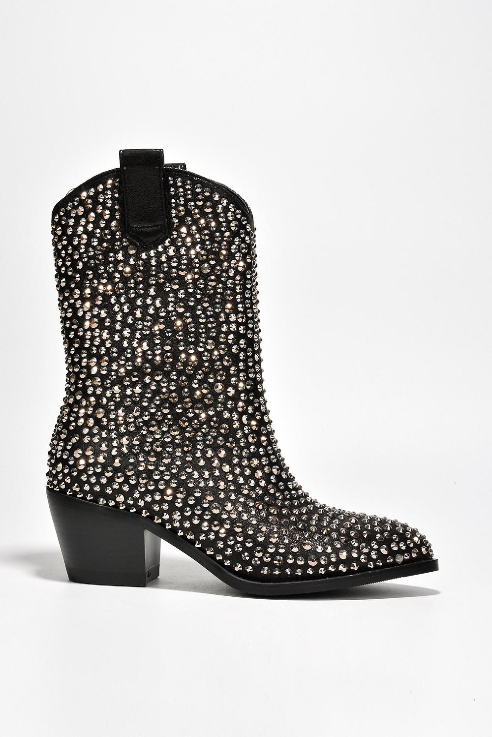 Cape Robbin Crossett Studded Satin Cowboy Boots - Black