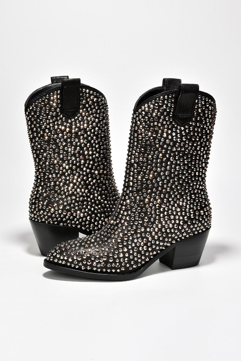 Cape Robbin Crossett Studded Satin Cowboy Boots - Black