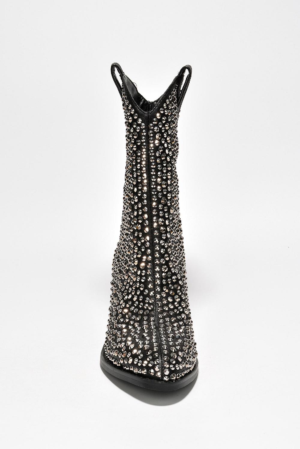 Cape Robbin Crossett Studded Satin Cowboy Boots - Black