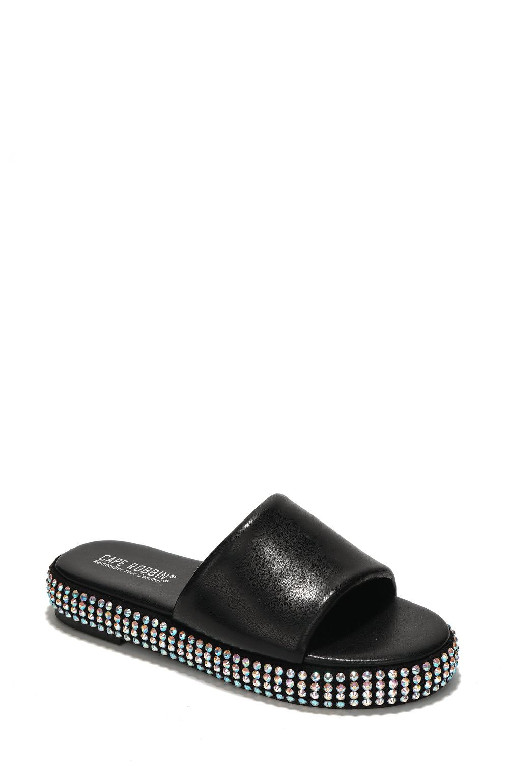Cape Robbin Damdam Rhinestone Coated Slide Sandals - Black