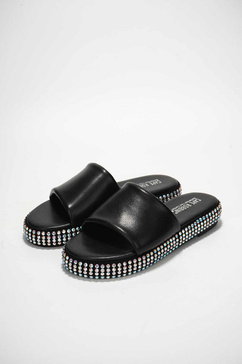 Cape Robbin Damdam Rhinestone Coated Slide Sandals - Black