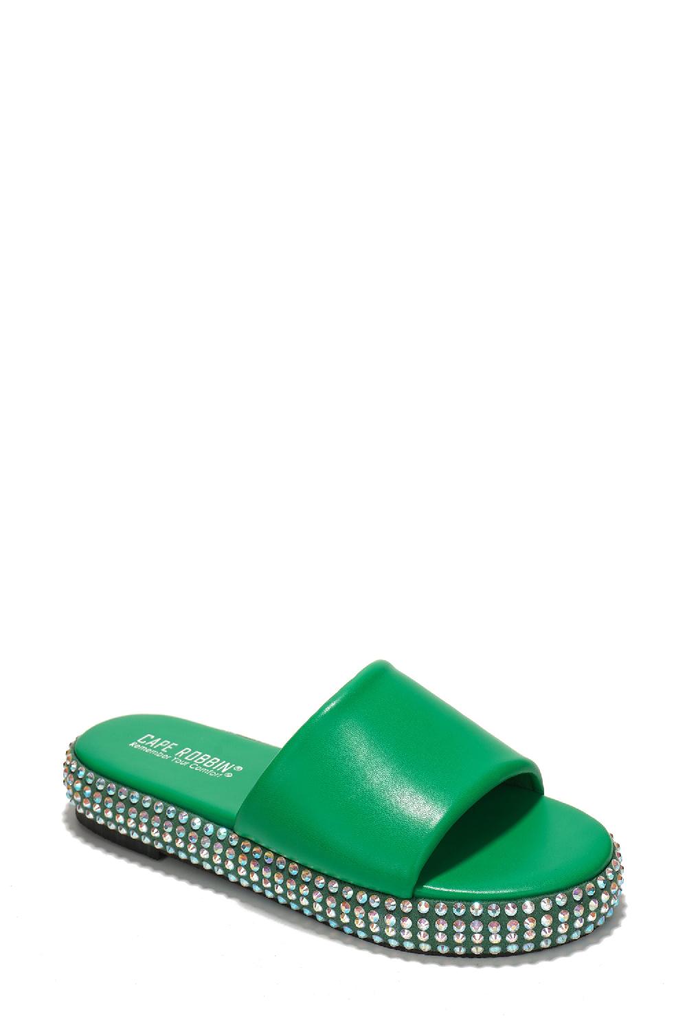 Cape Robbin Damdam Rhinestone Coated Slide Sandals - Green
