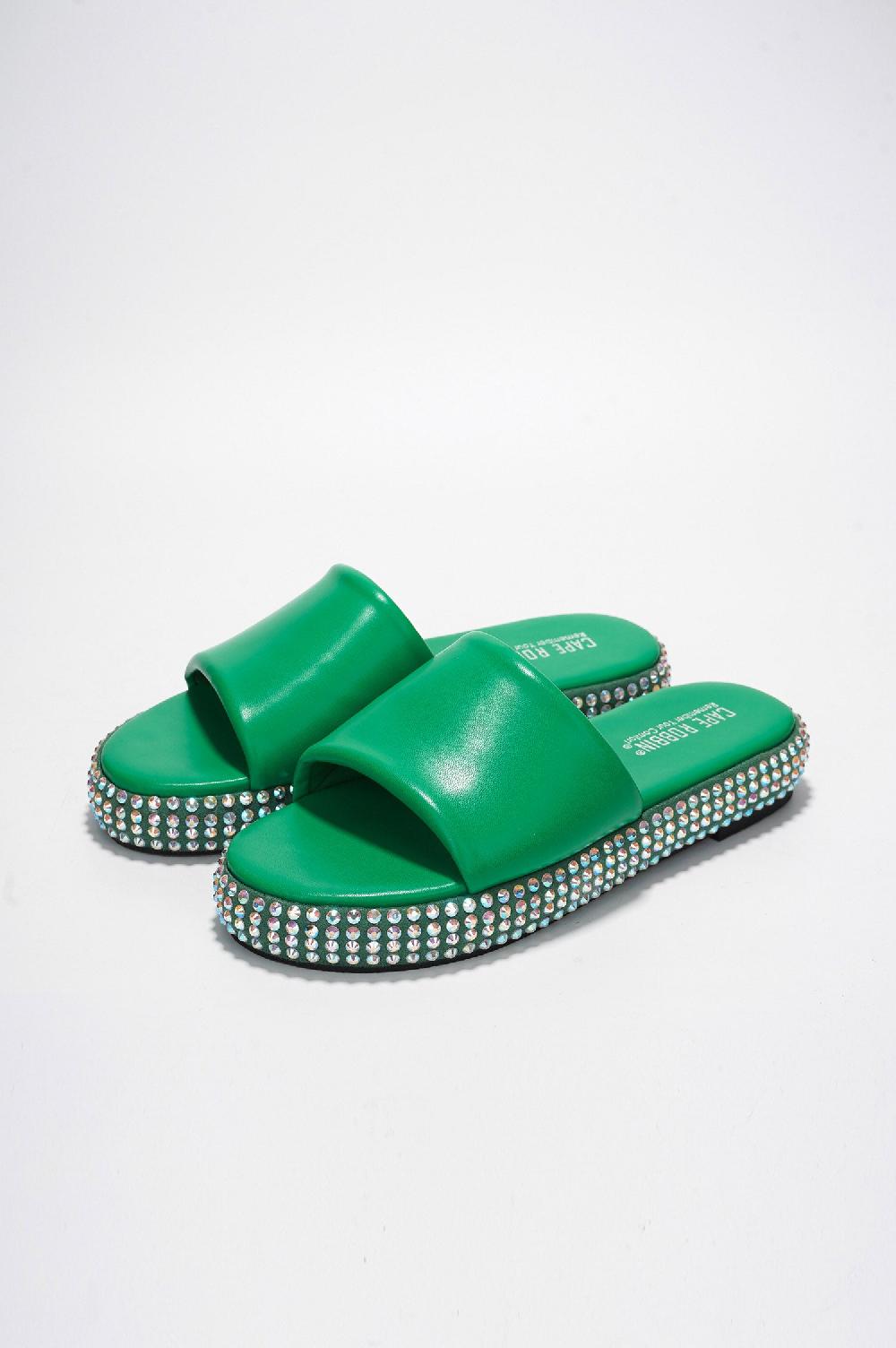 Cape Robbin Damdam Rhinestone Coated Slide Sandals - Green