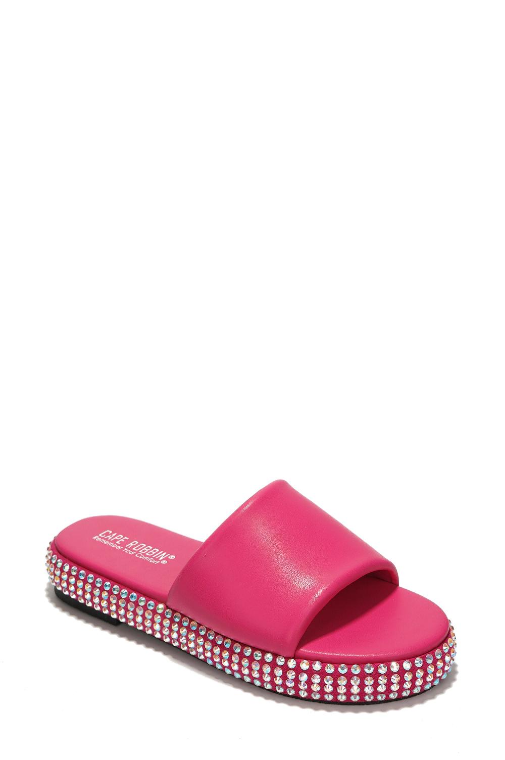 Cape Robbin Damdam Rhinestone Coated Slide Sandals - Pink