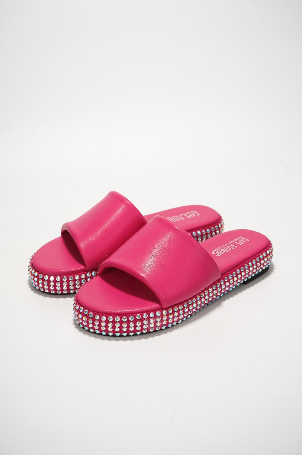 Cape Robbin Damdam Rhinestone Coated Slide Sandals - Pink