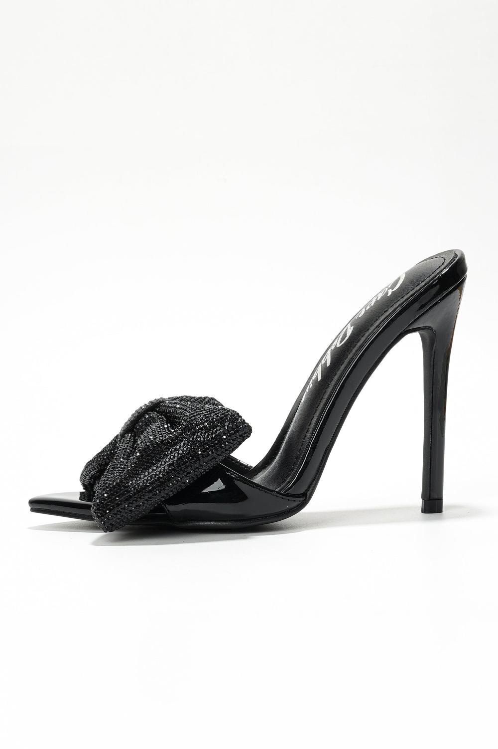 Cape Robbin Dania Sparkling Rhinestone Bow Stiletto Heels - Black