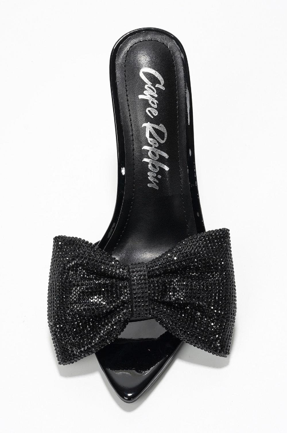 Cape Robbin Dania Sparkling Rhinestone Bow Stiletto Heels - Black