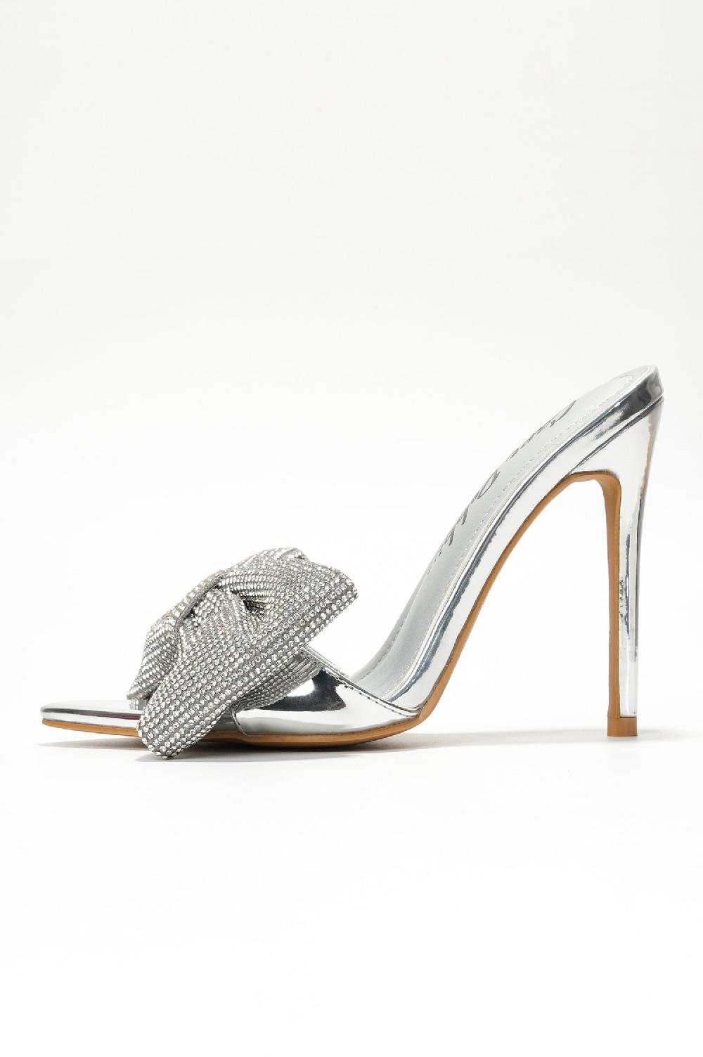 Cape Robbin Dania Sparkling Rhinestone Bow Stiletto Heels - Silver