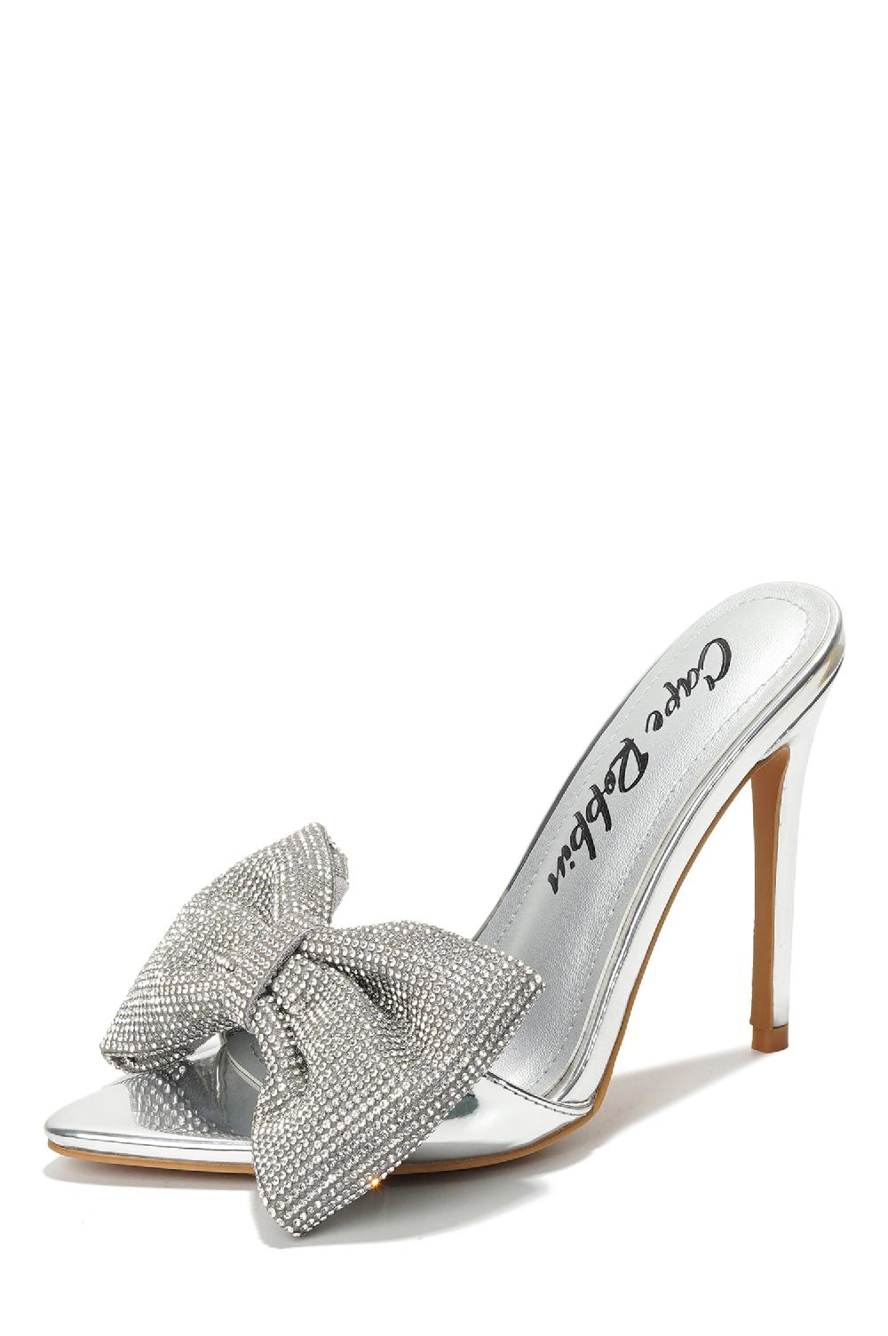 Cape Robbin Dania Sparkling Rhinestone Bow Stiletto Heels - Silver