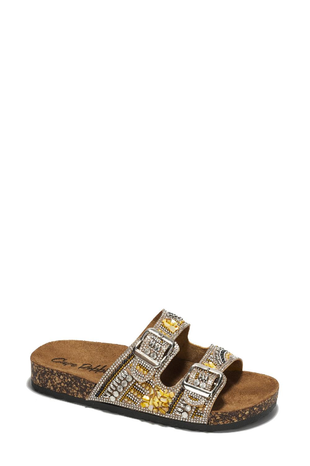 Cape Robbin Danita Rhinestone Buckle Cork Sandals - Gold