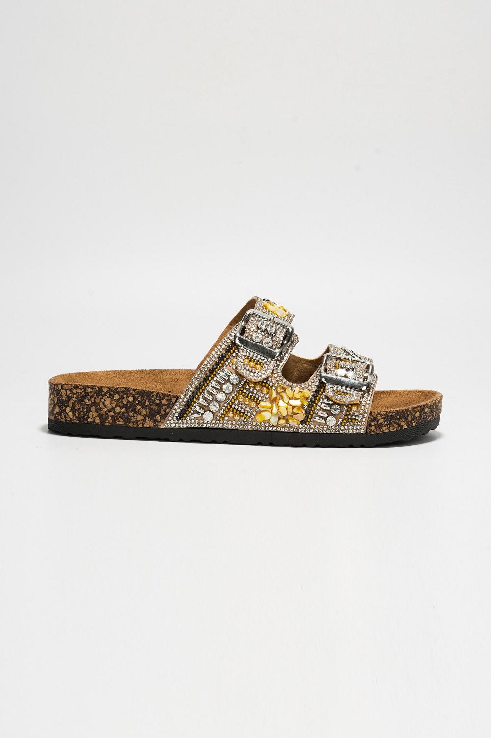 Cape Robbin Danita Rhinestone Buckle Cork Sandals - Gold